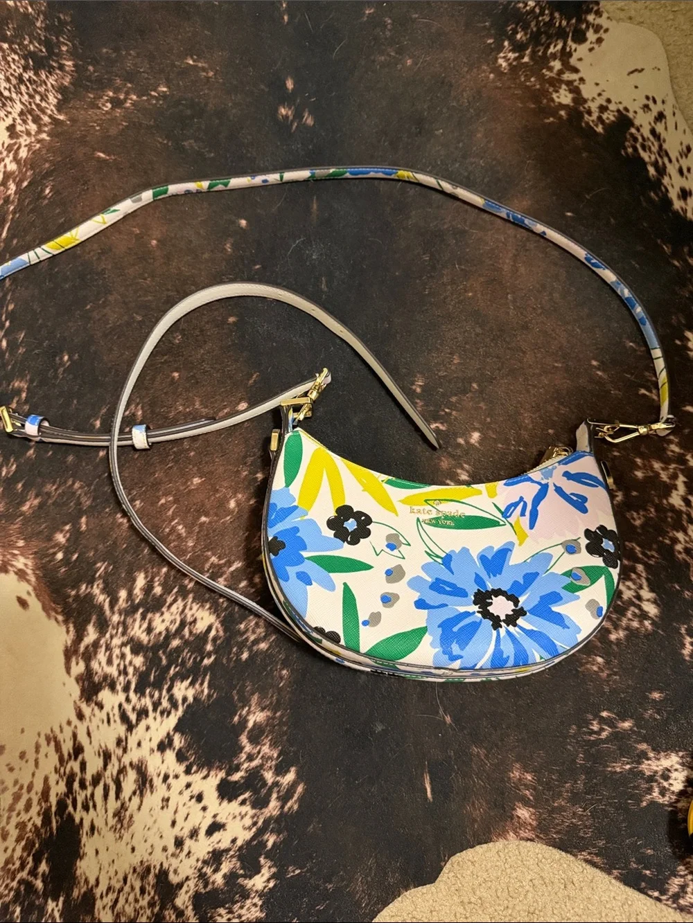 kate spade Floral Crescent Crossbody - Blue, Green, Yellow on Cream